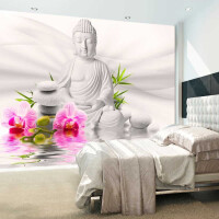 Fototapeta samoprzylepna - Budda i dwie orchidee kwiaty