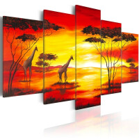 Obraz - Żyrafy na tle zachodzącego słońca OBRAZ NA PŁÓTNIE WŁOSKIM
