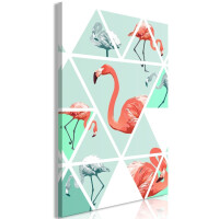 Obraz - Geometryczne flamingi (1-częściowy) pionowy OBRAZ NA PŁÓTNIE WŁOSKIM