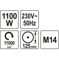 SZLIFIERKA KĄTOWA 125MM, 230V, 1100W YT82100