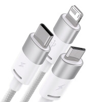 MULTIKABEL DO ŁADOWAREK USB 3W1 BASEUS STARSPEED, USB-C + MICRO USB + LIGHTNING, 3,5A, 1.2M (BIAŁY)