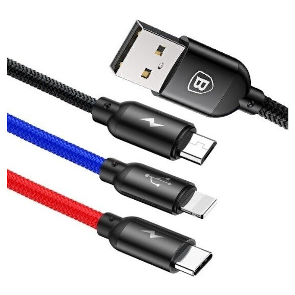 MULTIKABEL DO ŁADOWAREK 3W1 USB-C / LIGHTNING / MICRO 3,5A 0,3M (CZARNY)