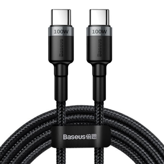 KABEL DO ŁADOWAREK USB-C DO USB-C BASEUS CAFULE, QC 3.0, PD 2.0, 100W, 5A, 2M (SZARO-CZARNY)