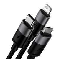 MULTIKABEL DO ŁADOWAREK USB 3W1 BASEUS STARSPEED, USB-C + MICRO USB + LIGHTNING, 3,5A, 1.2M (CZARNY)