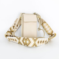Torebka saszetka crossbody beżowa jasna z parcianym paskiem w romby beżowy z fango