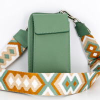 Torebka saszetka crossbody szałwiowa z parcianym paskiem w romby szałwiowy z brązowym