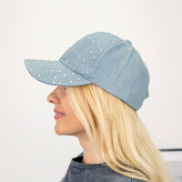 Czapka z daszkiem z diamentami jeansowa jasna