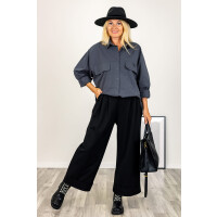 Spodnie wide leg z zakładkami i mankietem u dołu smart casual Guarenna czarne