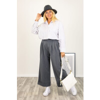 Spodnie wide leg z zakładkami i mankietem u dołu smart casual Guarenna grafitowe