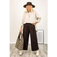 Spodnie wide leg z zakładkami i mankietem u dołu smart casual Guarenna brązowe