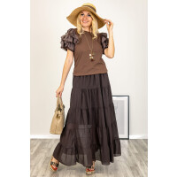 Bawełniany t-shirt z falbankami Ploaghea mocha mousse