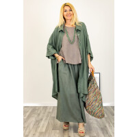 Lniana asymetryczna narzutka mega oversize Neapola khaki