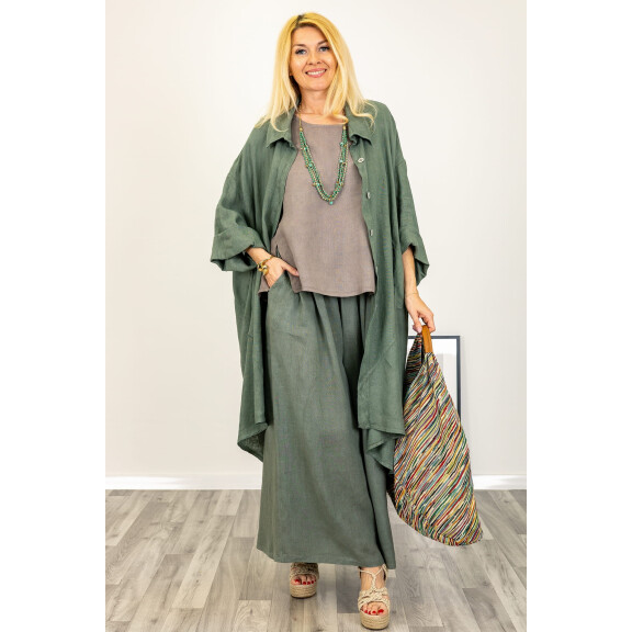 Lniana asymetryczna narzutka mega oversize Neapola khaki