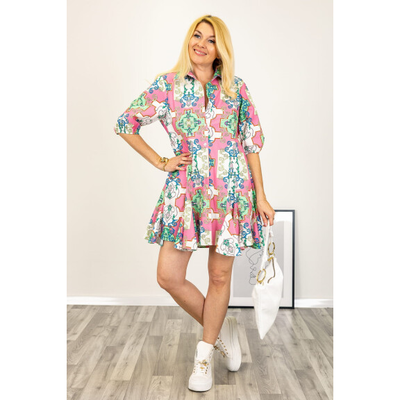 Sukienka mini koszulowa print paisley Melissanoa różowa