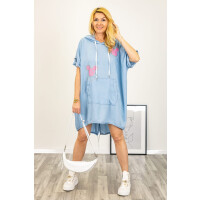 Jeansowa asymetryczna sukienka mega oversize kaptur Armentarola light denim blue