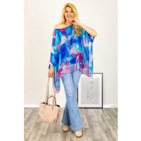 Jedwabna bluzka mega oversize marmurkowy print rękaw kimono Guardiaregia chabrowa