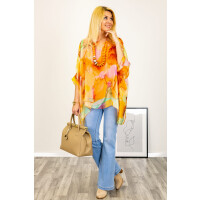 Jedwabna bluzka mega oversize marmurkowy print rękaw kimono Guardiaregia pomarańczowa