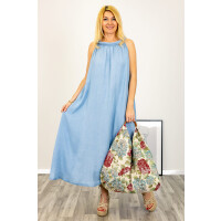 Sukienka maxi jeansowa mega oversize tył guziki Tabaccaroa light denim blue