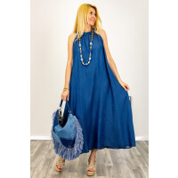 Sukienka maxi jeansowa mega oversize tył guziki Tabaccaroa dark denim blue