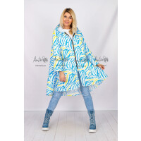 Asymetryczny wiosenny płaszcz Basentoa oversize podpinane rękawy print zebra chaber limonka