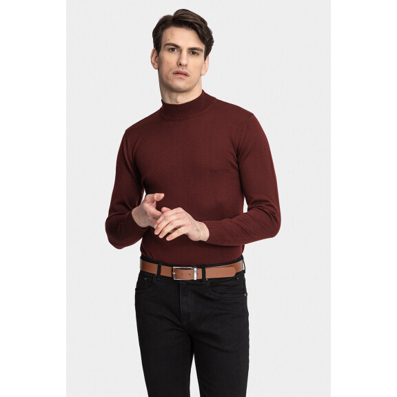 Wiśniowy półgolf z wełny merino 01027D55PSA