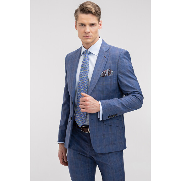 Niebieski garnitur w kratę Księcia Walii GXNSQ90569