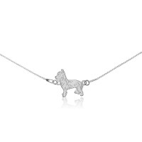 Naszyjnik z psem yorkiem srebrnym na łańcuszku - 38 cm