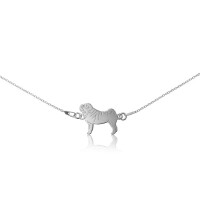 Naszyjnik z psem mopsem srebrnym na łańcuszku - 45 cm