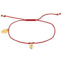 Bransoletka złote serduszko z kryształkiem na czerwonym sznurku