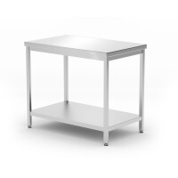 Centrální stůl s policí – přišroubovaný, hloubka 600 mm, HENDI, Kitchen Line, 1000x600x(H)850mm