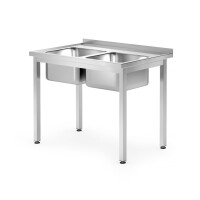 Stůl se 2 dřezy – přišroubovaný, hloubka 700 mm, HENDI, Kitchen Line, 1000x700x(H)850mm