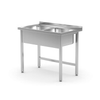 Stůl se 2 dřezy – svařovaný, HENDI, Kitchen Line, 1000x600x(H)850mm