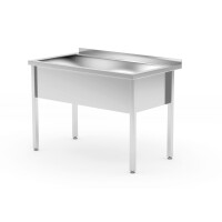 Stůl s jedním mycím dřezem – svařovaný, hloubka 700 mm, výška komory 300 mm, HENDI, Profi Line, 800x700x(H)850mm