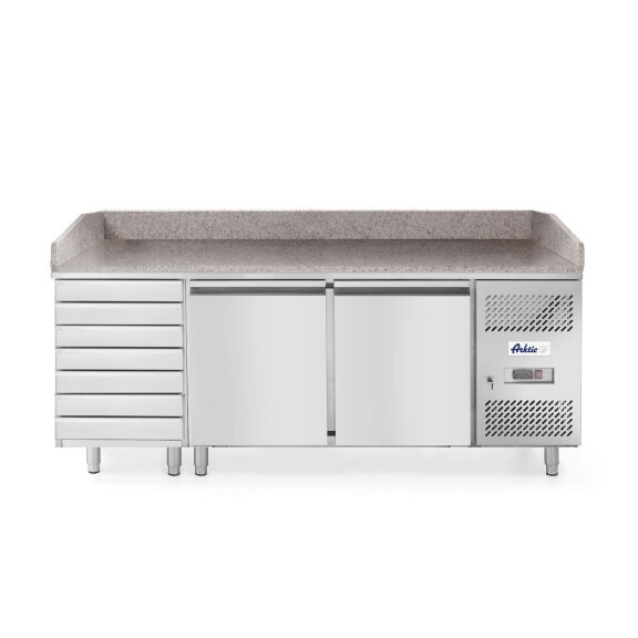 Dvoudveřový chlazený pizza stůl se 7 zásuvkami a žulovou pracovní deskou, Arktic, 250L, 230V/250W, 2020x802x(H)1000mm