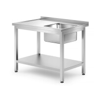 Dřezový stůl s policí – přišroubovaný, hloubka 700 mm, HENDI, Kitchen Line, vpravo, 1000x700x(H)850mm
