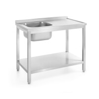 Dřezový stůl s policí – přišroubovaný, hloubka 700 mm, HENDI, Kitchen Line, Vlevo, 1000x700x(H)850mm