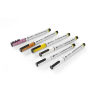 Popisovače na bílé tabule s úzkým hrotem 1 mm, HENDI, 3 bílé, 1 růžové, 1 žluté a 1 bronzové značky, 6 ks