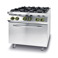 Plynový sporák se 4 hořáky a konvektomatem GN 1/1, HENDI, Kitchen Line, 230V/3000W, 19kW, 800x722x(H)900mm