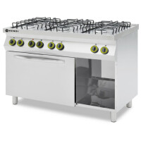 Plynový sporák so 6 horákmi a s elektrickou konvekčnou rúrou GN 1/1, HENDI, GN 1/1, 230V/3000W, 25500kW, 1200x700x(H)900mm