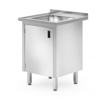 Drezový stôl, skriňa – zváraný, so závesnými dverami, HENDI, Profi Line, 600x600x(H)850mm