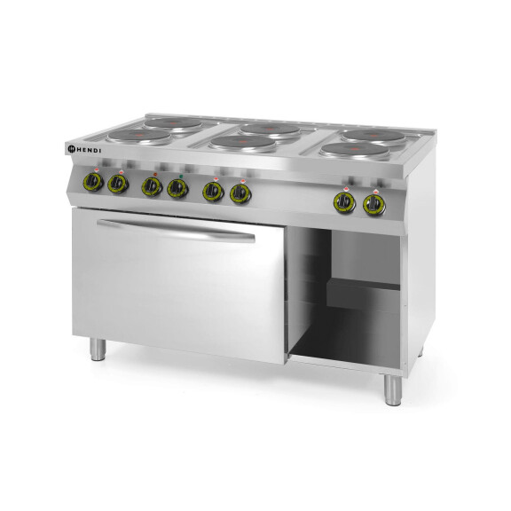 Elektrický sporák Kitchen Line 6-platničkový s konvekčnou elektrickou rúrou GN 1/1, HENDI, Kitchen Line, 400V/18600W, 1200x700x(H)900mm