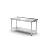 Stół przyścienny z półką – skręcany, głębokość 600 mm, HENDI, Budget Line, 1200x600x(H)850mm
