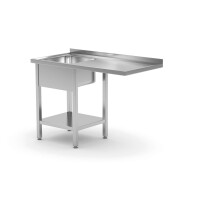 Stół ze zlewem, półką i miejscem na zmywarkę lub lodówkę - komora po lewej stronie, HENDI, 1500x700x(H)850mm