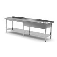 Stół ze zlewem i półką - komora po prawej stronie, HENDI, 2400x600x(H)850mm