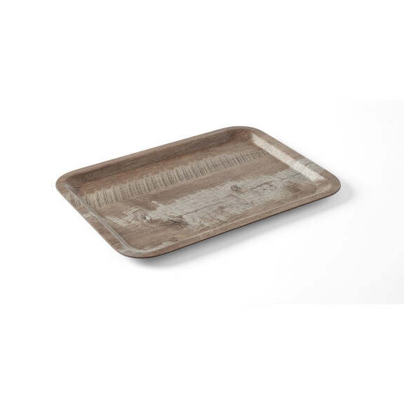 Taca do serwowania z laminatem z melaminy, antypoślizgowa, z wzorem drewna, HENDI, ciemne drewno, 240x340mm