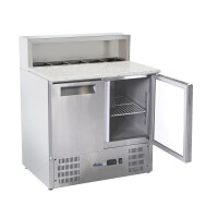 Masa rece cu 2 usi cu suprastructura si blat de lucru din granit, Arktic 900x700x(H)1070 mm