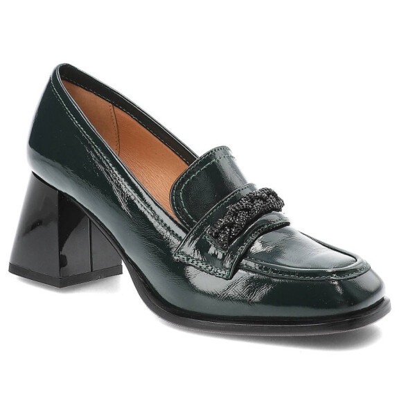 Zielone Półbuty Simen Eleganckie Skórzane Buty Na Obcasie