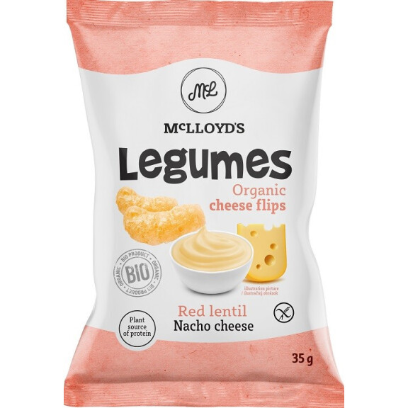 Chipsuri de brânză cu linte roșie, fără gluten BIO 35 g