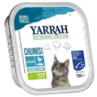 Hrană pentru pisici, pui cu bucăți de pește și spirulină BIO 100 g - Yarrah
