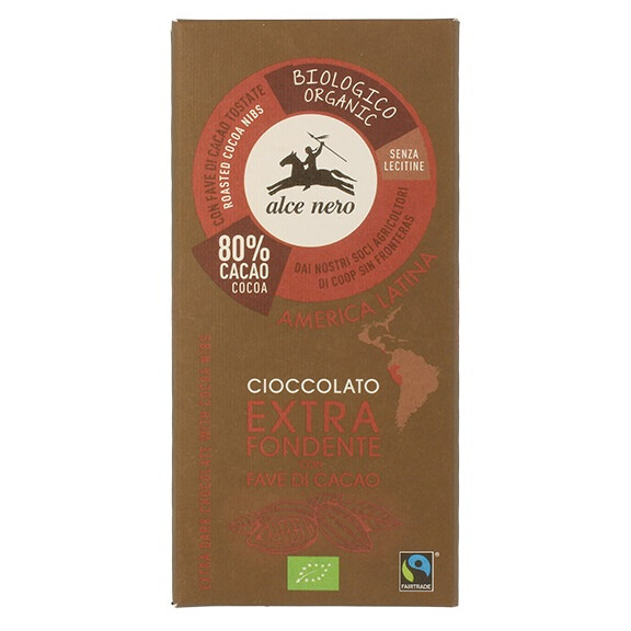 Ciocolată amară fără gluten din comerț echitabil cu bucăți de cacao BIO 100 g